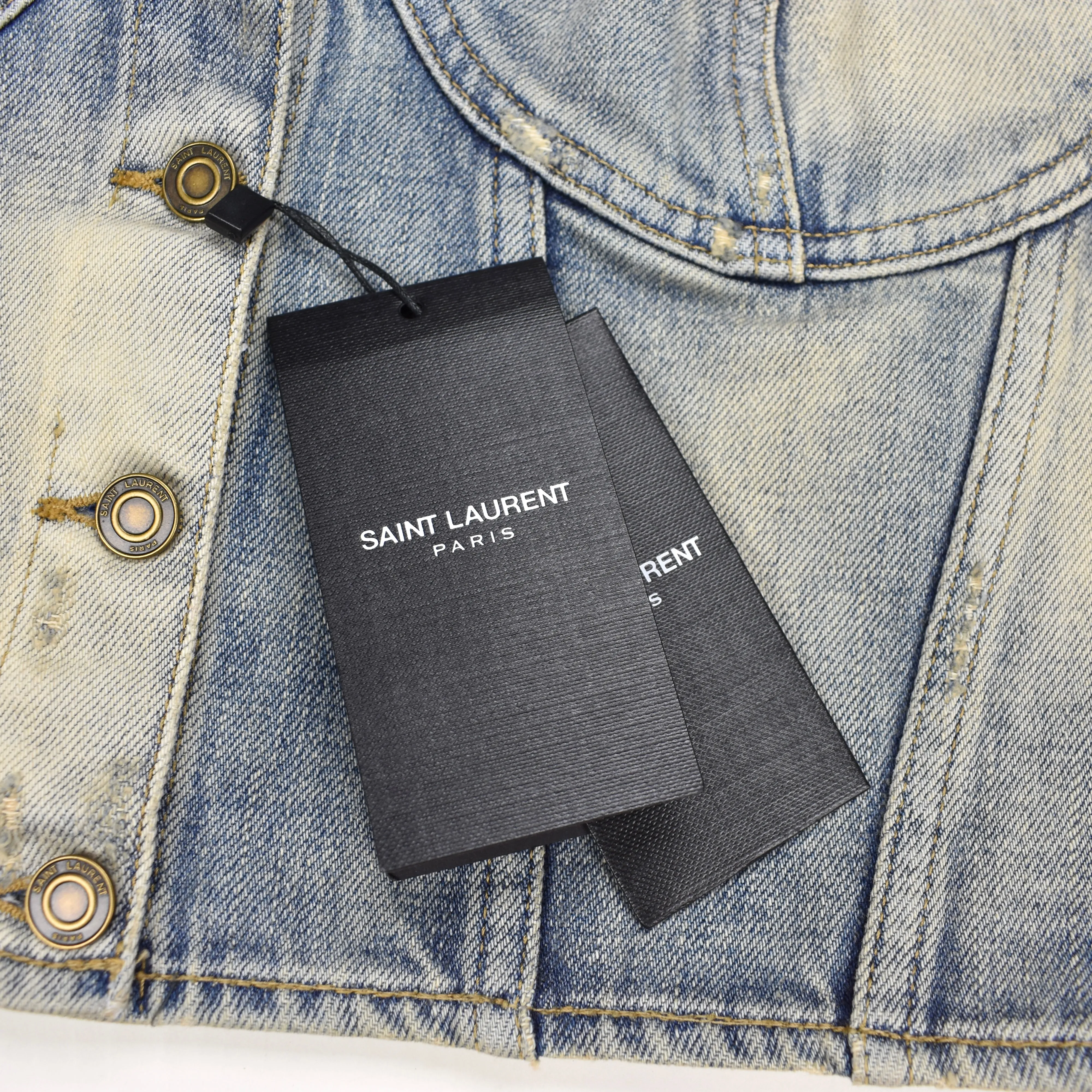 Saint Laurent - Blue Distressed Denim Crop Top