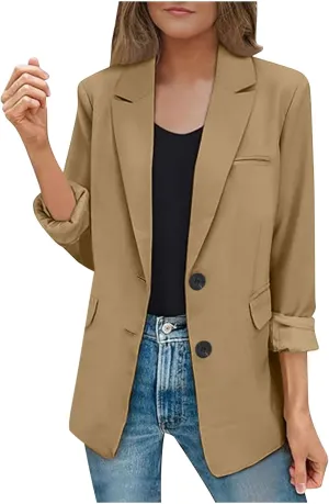 SEAOPEN Women's Business Casual Long Sleeve Blazer Open Front Lapel Jacket Suit Work Office Blazer with Pocket