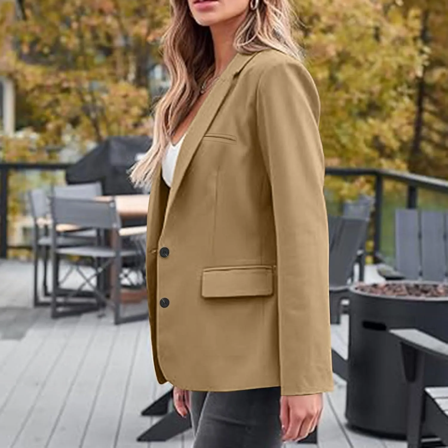 SEAOPEN Women's Business Casual Long Sleeve Blazer Open Front Lapel Jacket Suit Work Office Blazer with Pocket