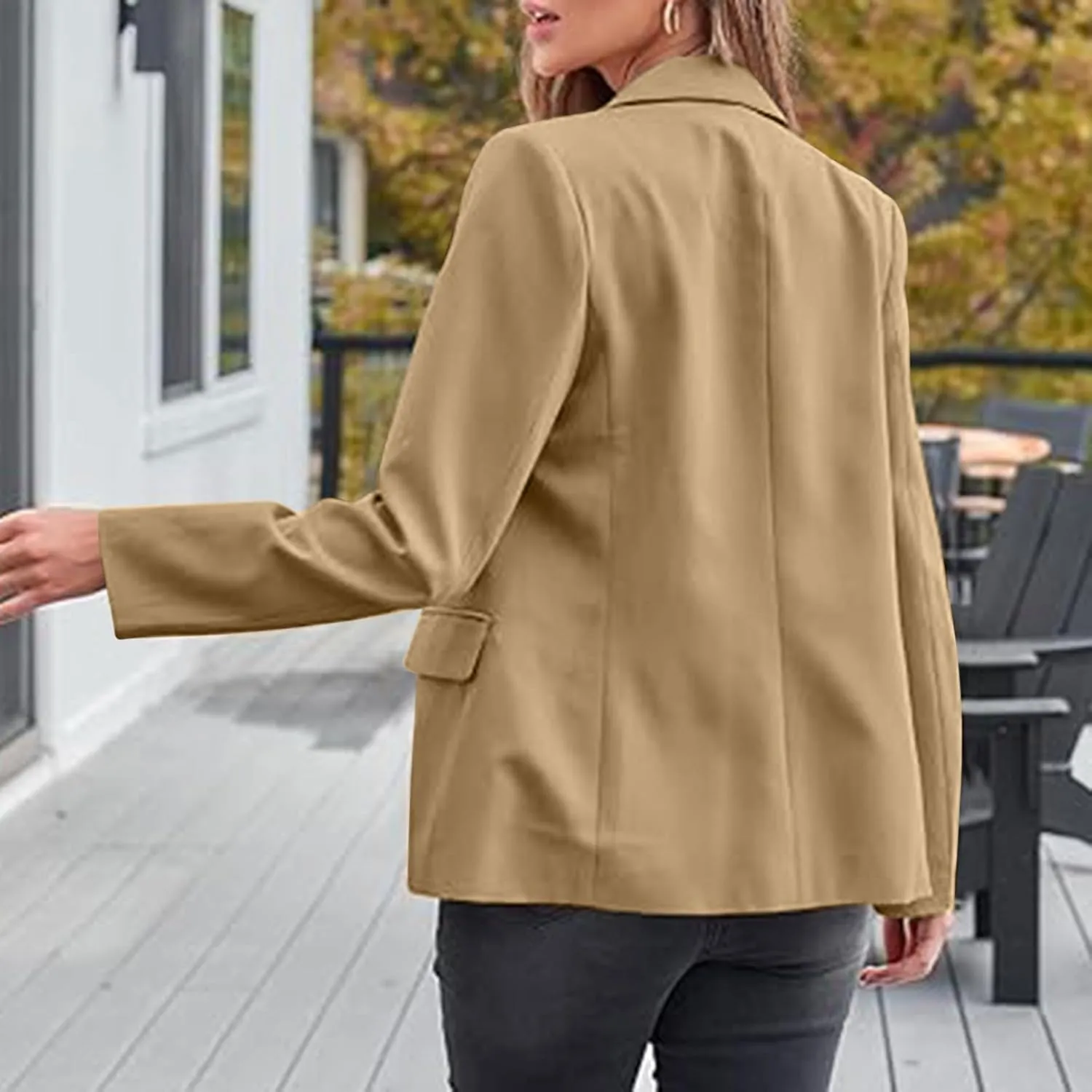 SEAOPEN Women's Business Casual Long Sleeve Blazer Open Front Lapel Jacket Suit Work Office Blazer with Pocket