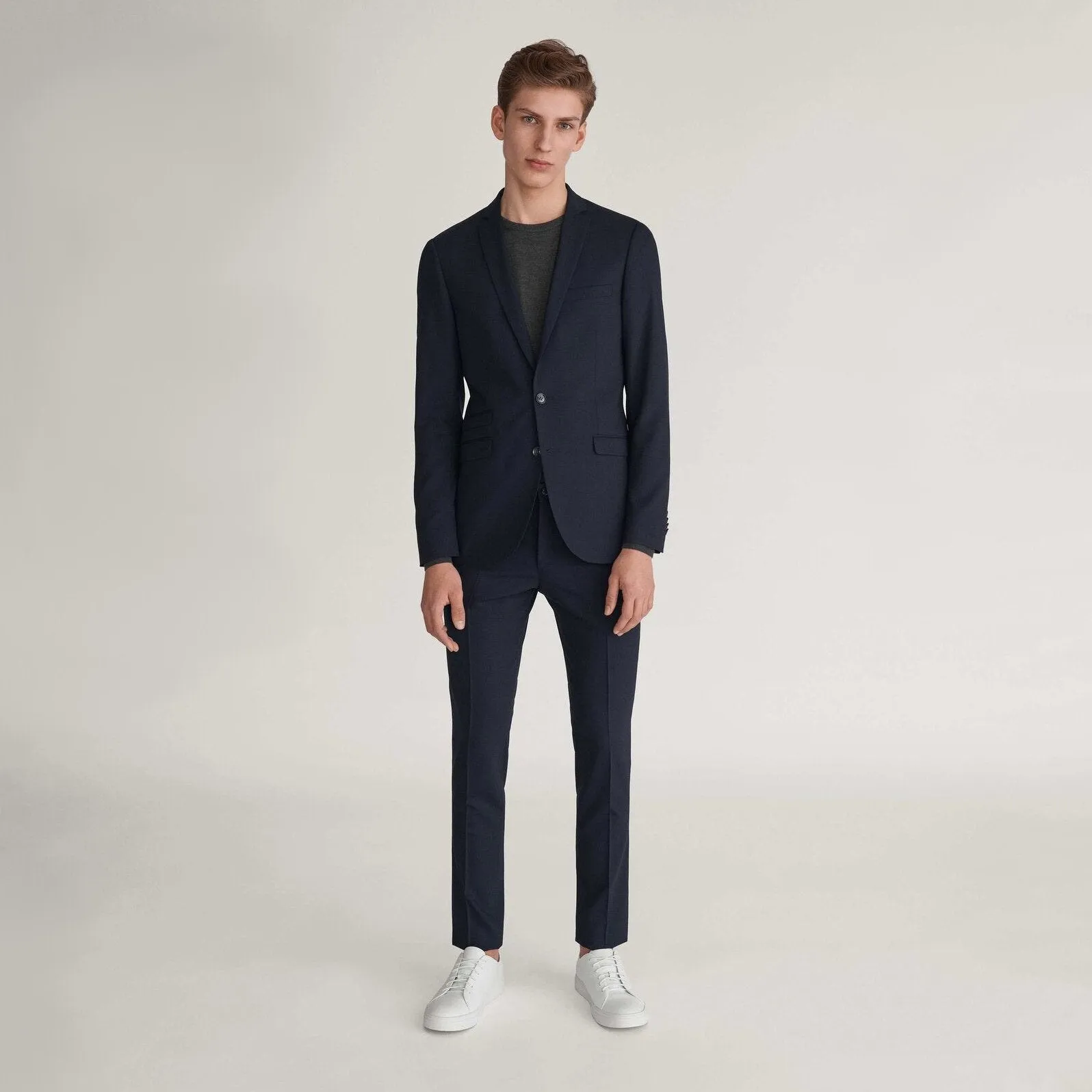 Solid Wool Slim Fit Suit Separates - Navy