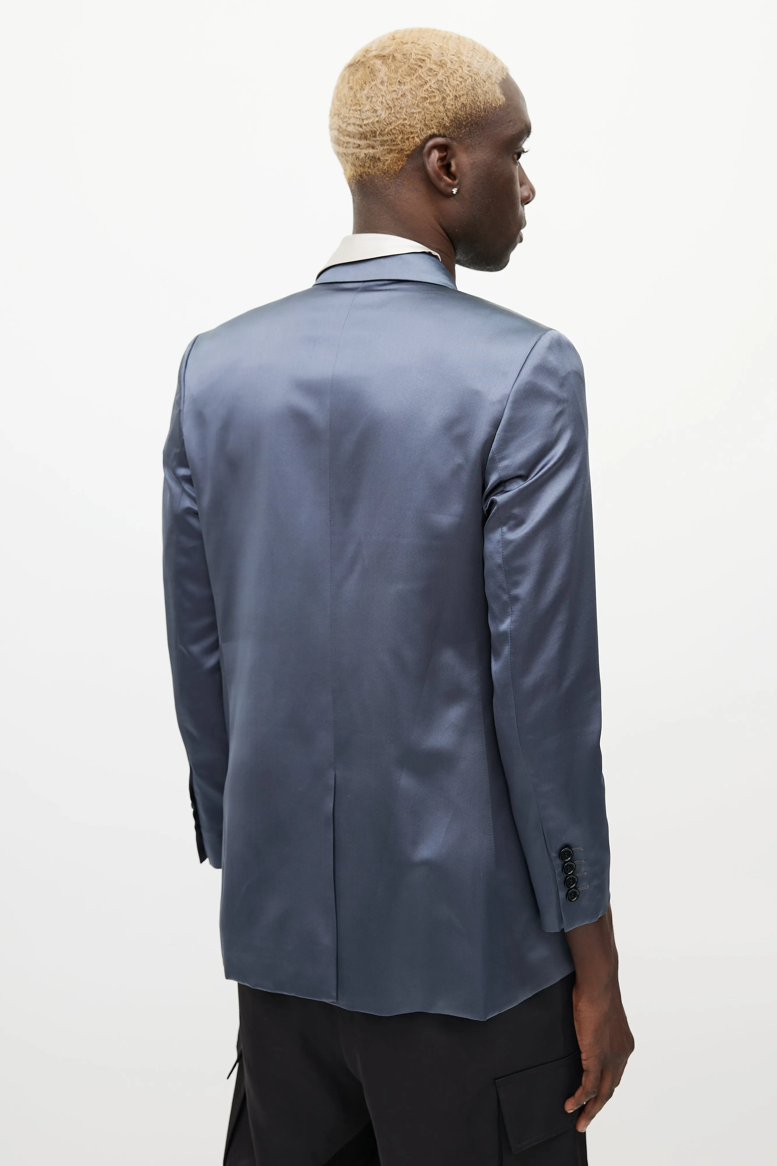 SS 2020 Navy & Grey Satin Scarf Blazer
