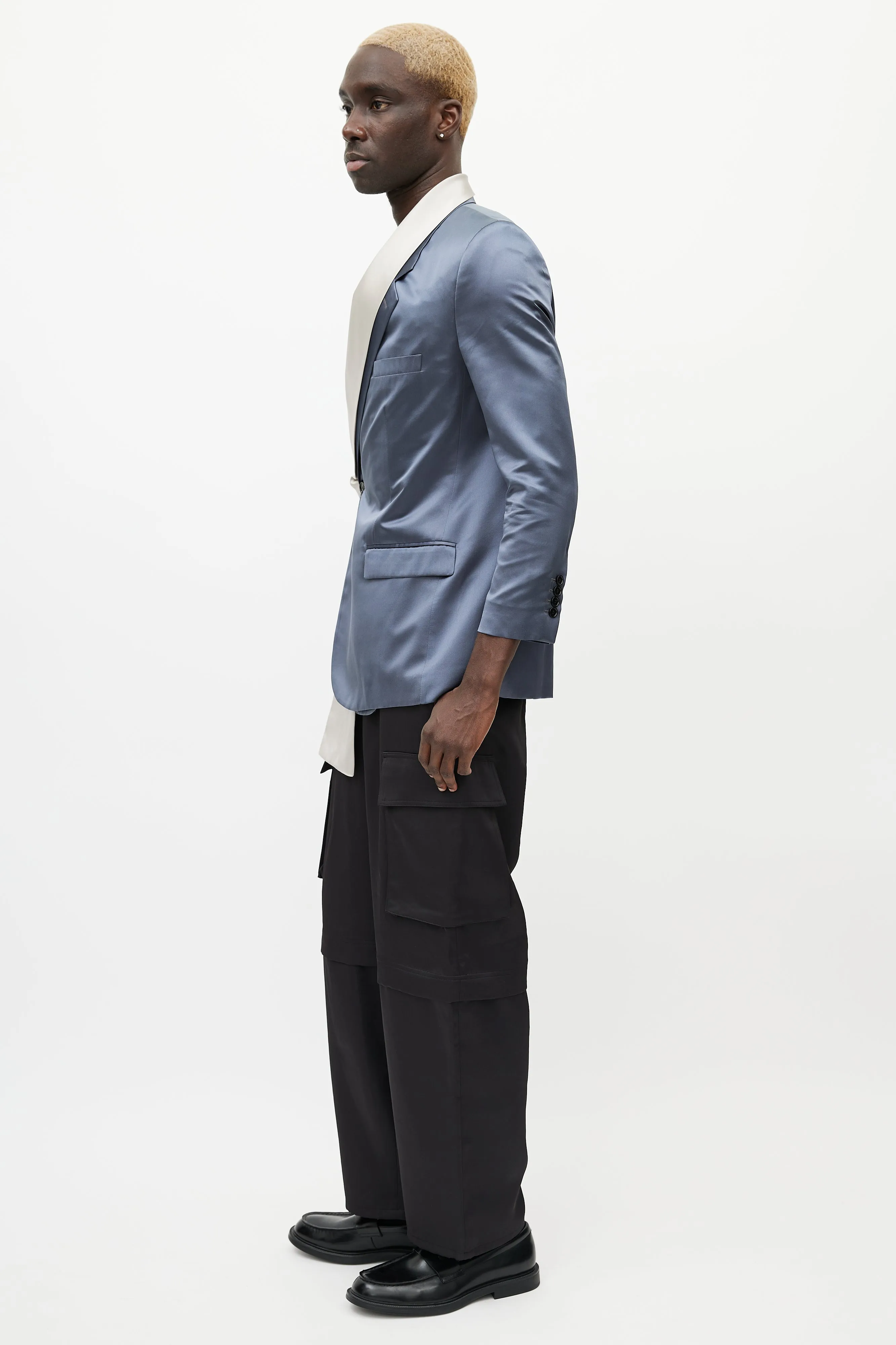 SS 2020 Navy & Grey Satin Scarf Blazer