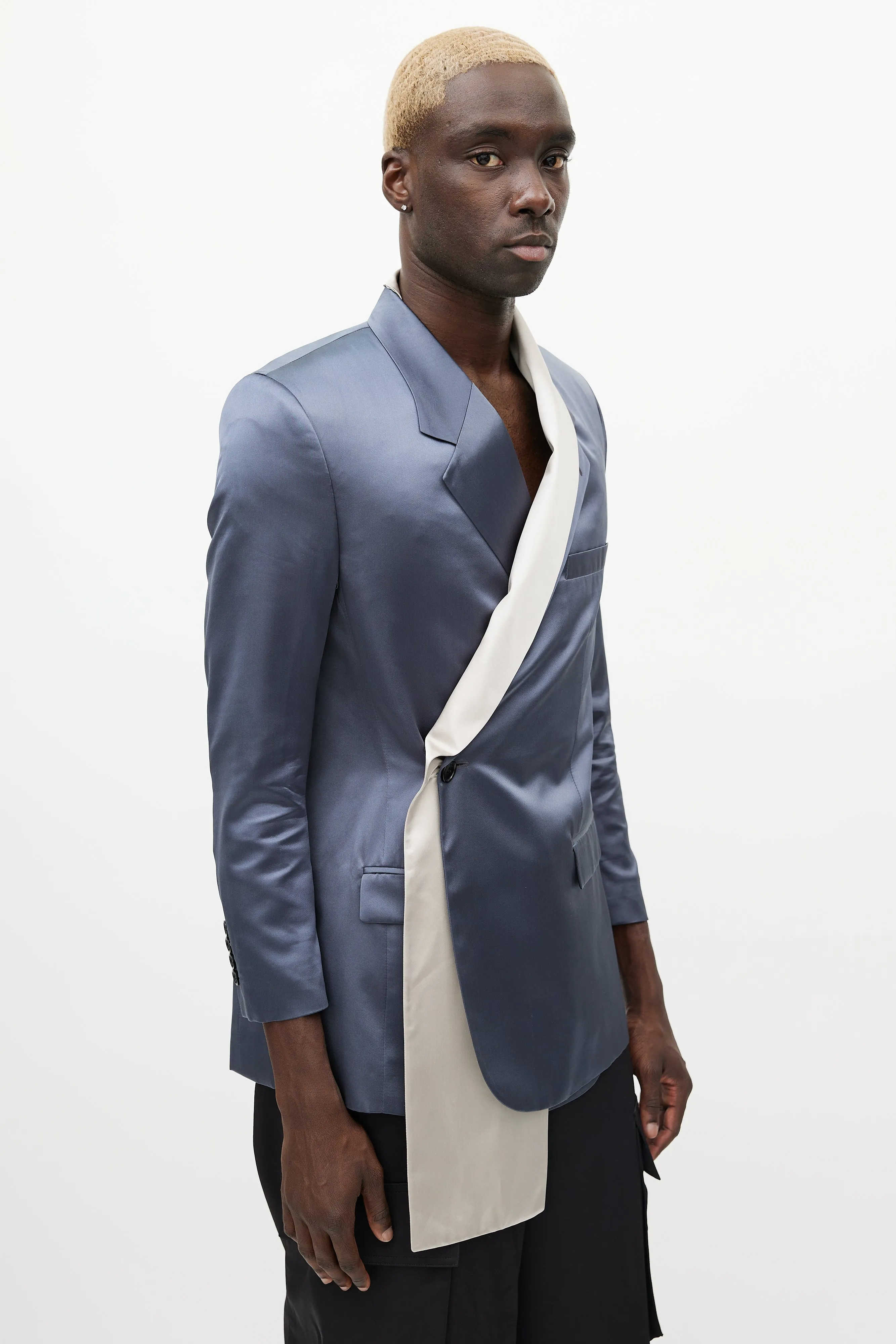 SS 2020 Navy & Grey Satin Scarf Blazer