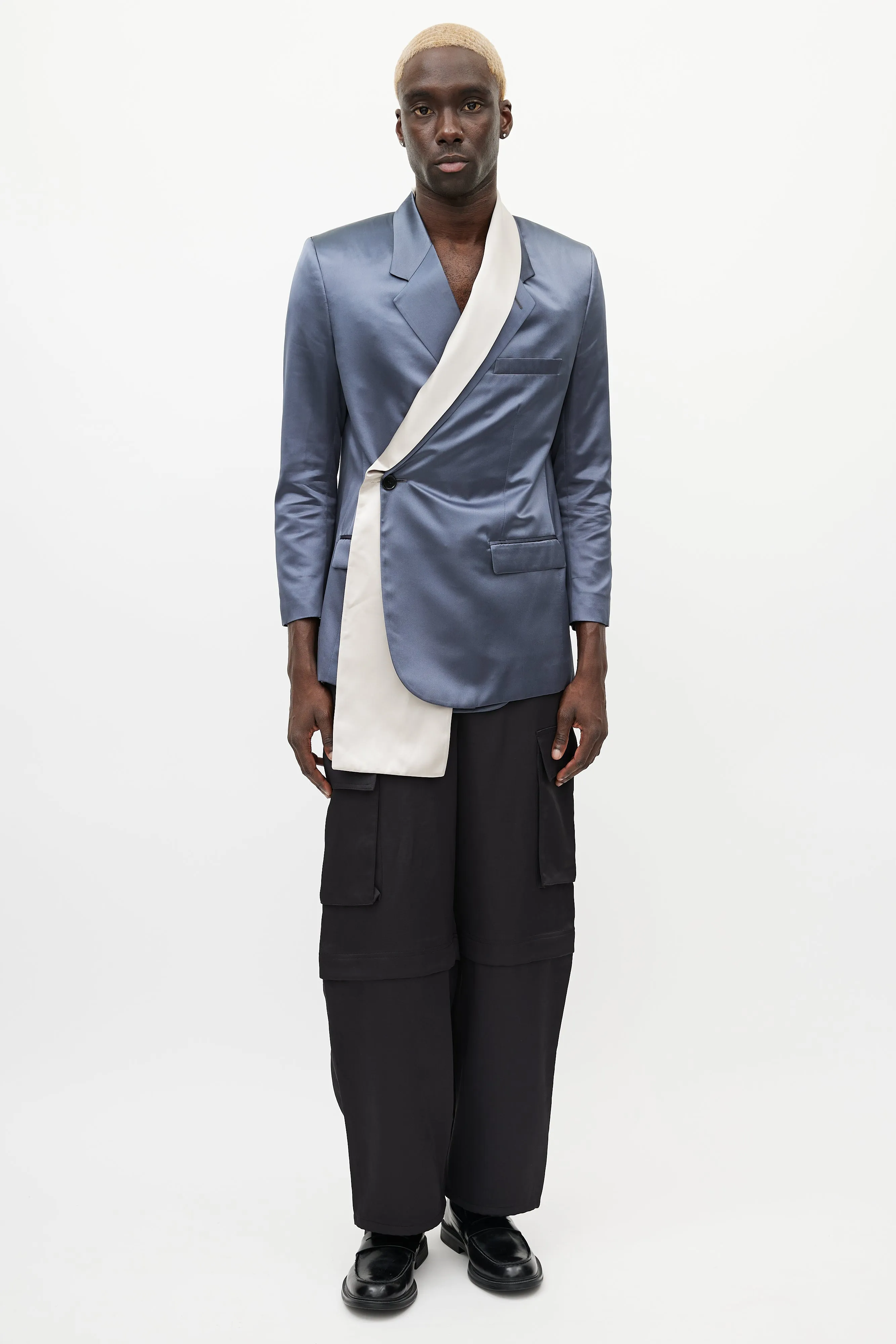SS 2020 Navy & Grey Satin Scarf Blazer