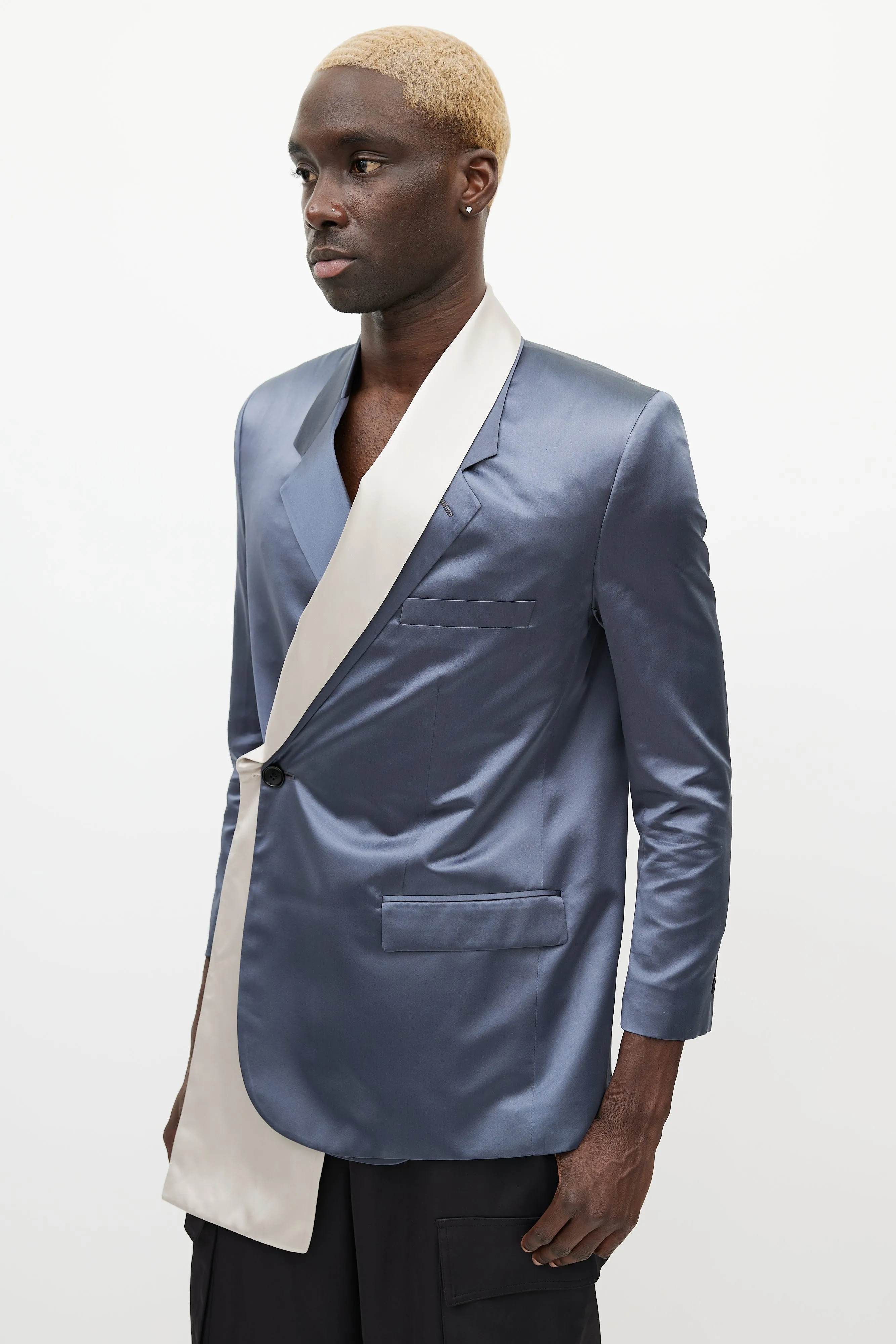 SS 2020 Navy & Grey Satin Scarf Blazer