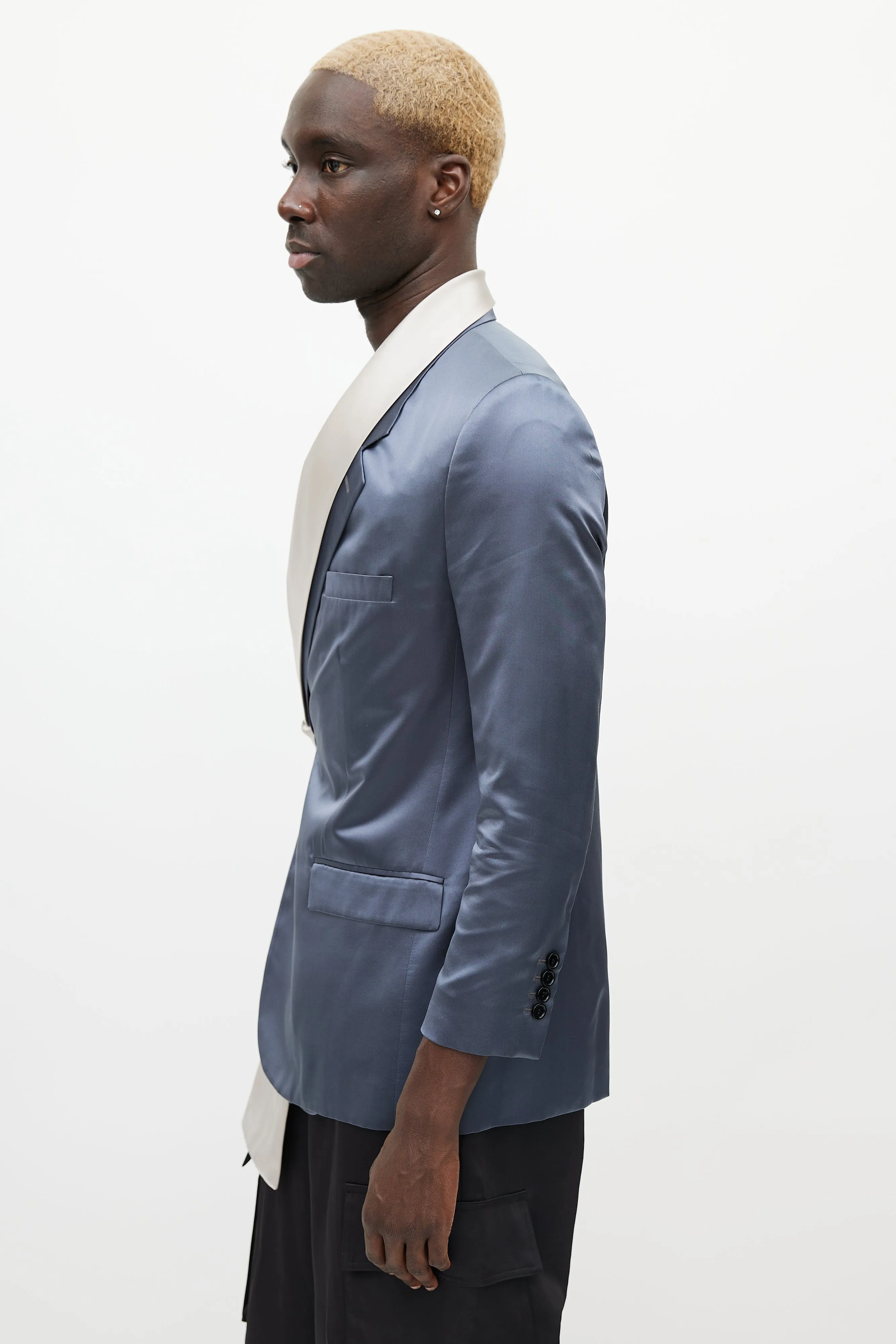 SS 2020 Navy & Grey Satin Scarf Blazer