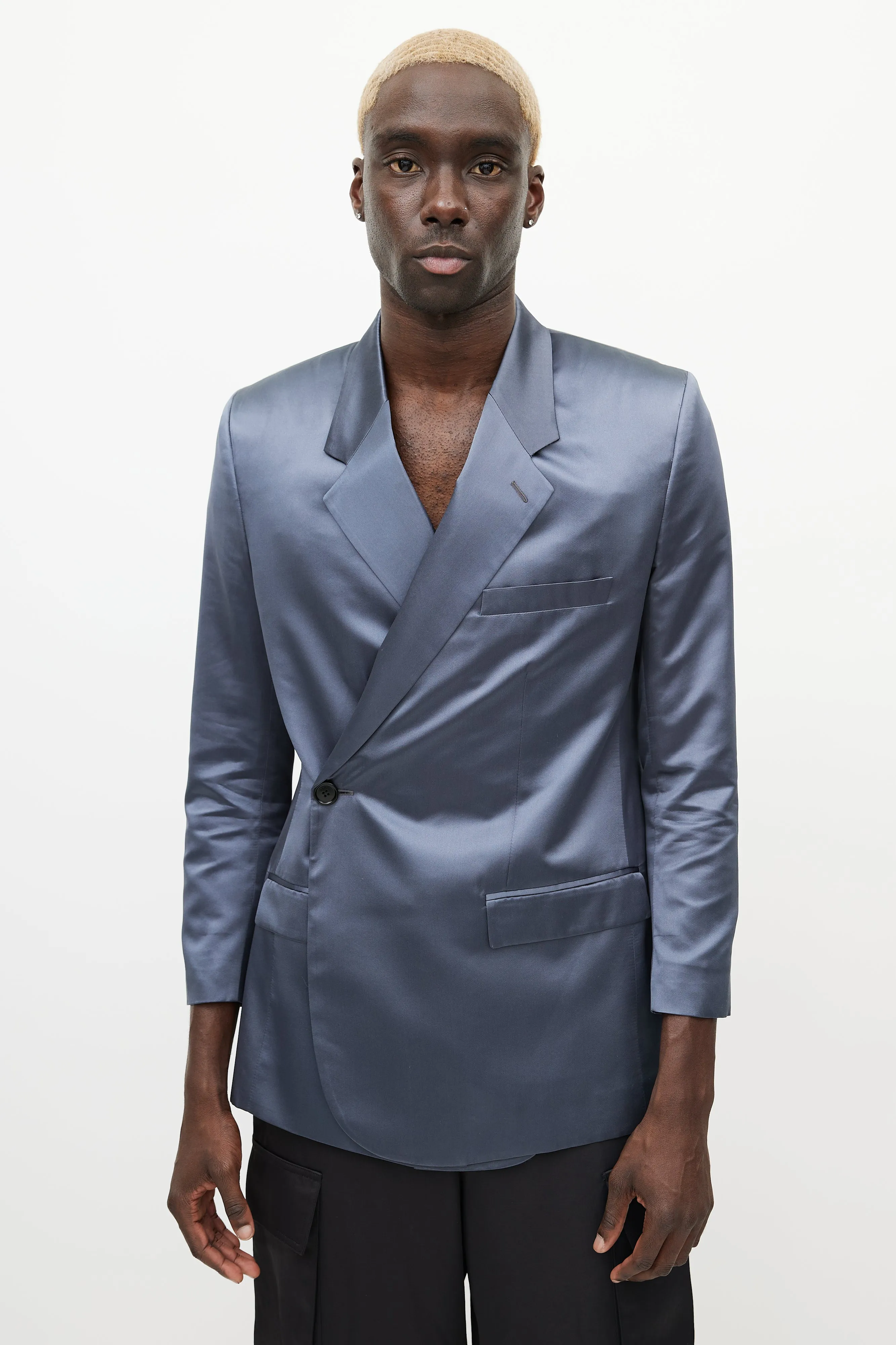 SS 2020 Navy & Grey Satin Scarf Blazer