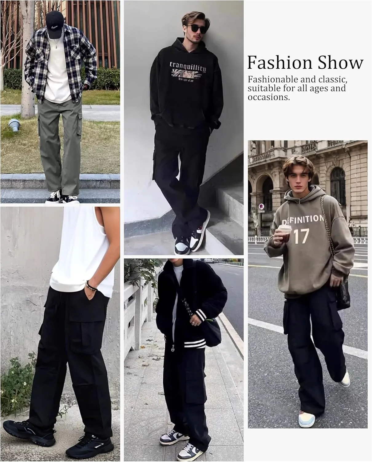Susclude Mens Baggy Cargo Pants Big and Tall Wide Leg Sweatpants Summer Lightweight Elastic Waist Casual Pants for 2025