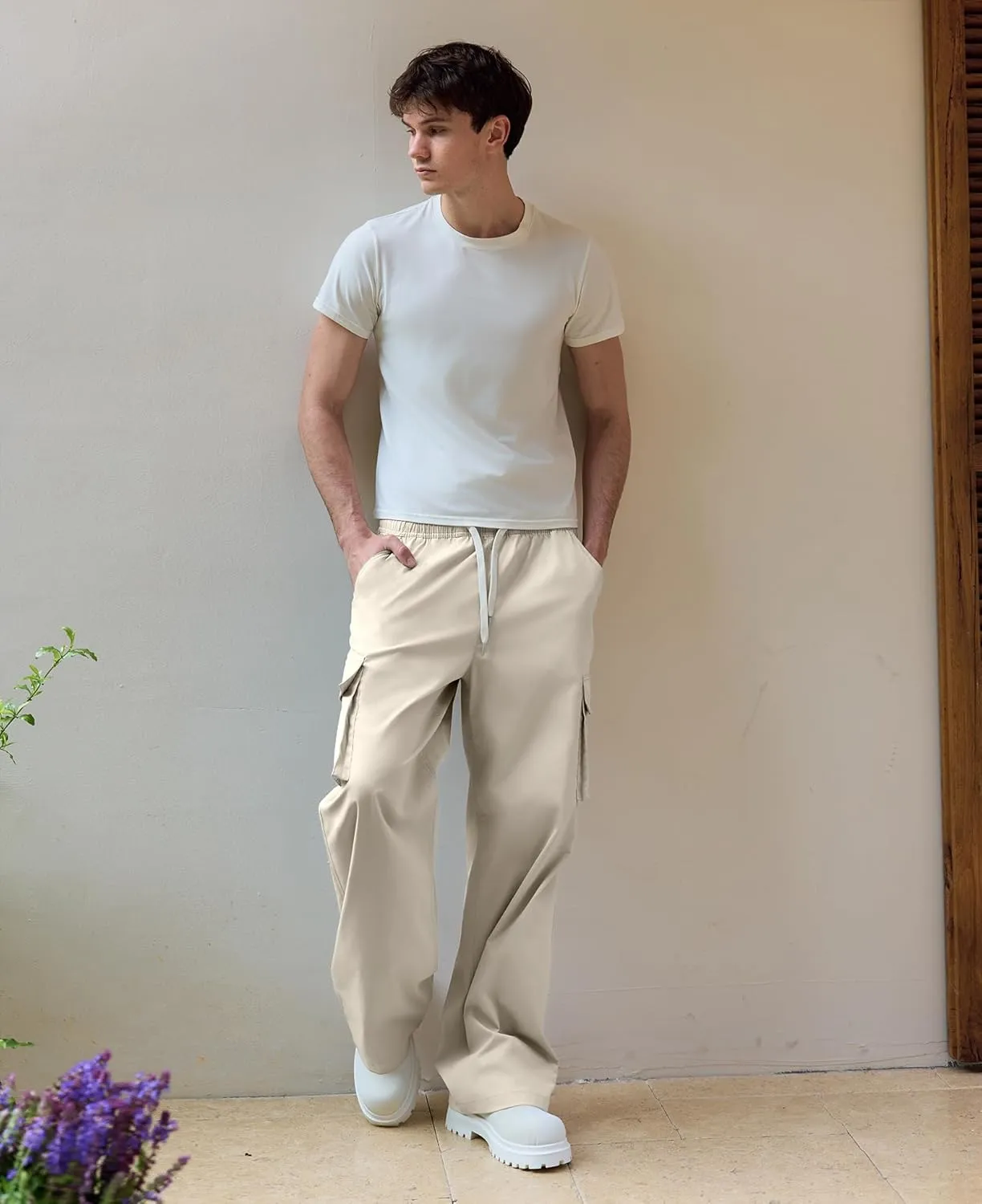 Susclude Mens Baggy Cargo Pants Big and Tall Wide Leg Sweatpants Summer Lightweight Elastic Waist Casual Pants for 2025
