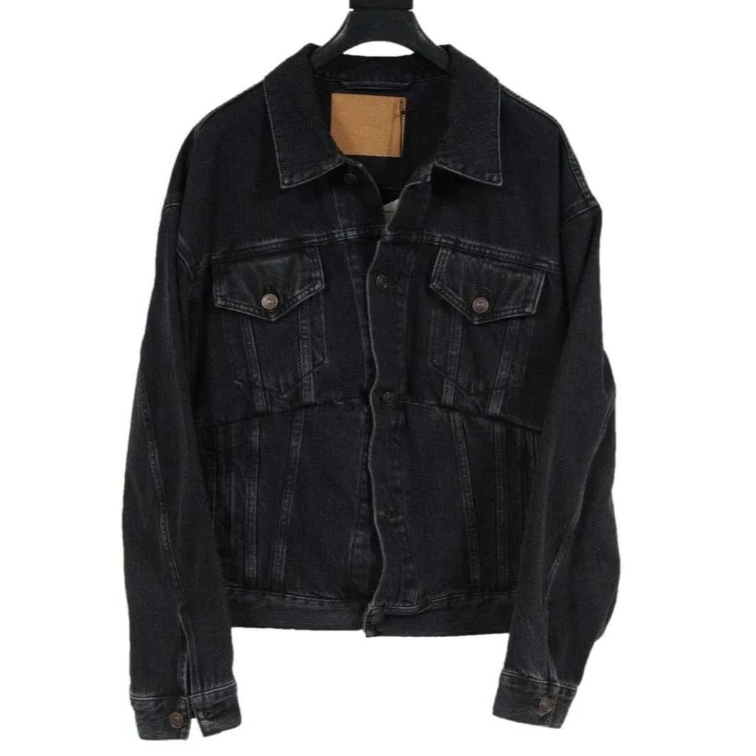Swing Denim Jacket Vintage Black Cotton Oversized Coat