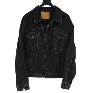 Swing Denim Jacket Vintage Black Cotton Oversized Coat
