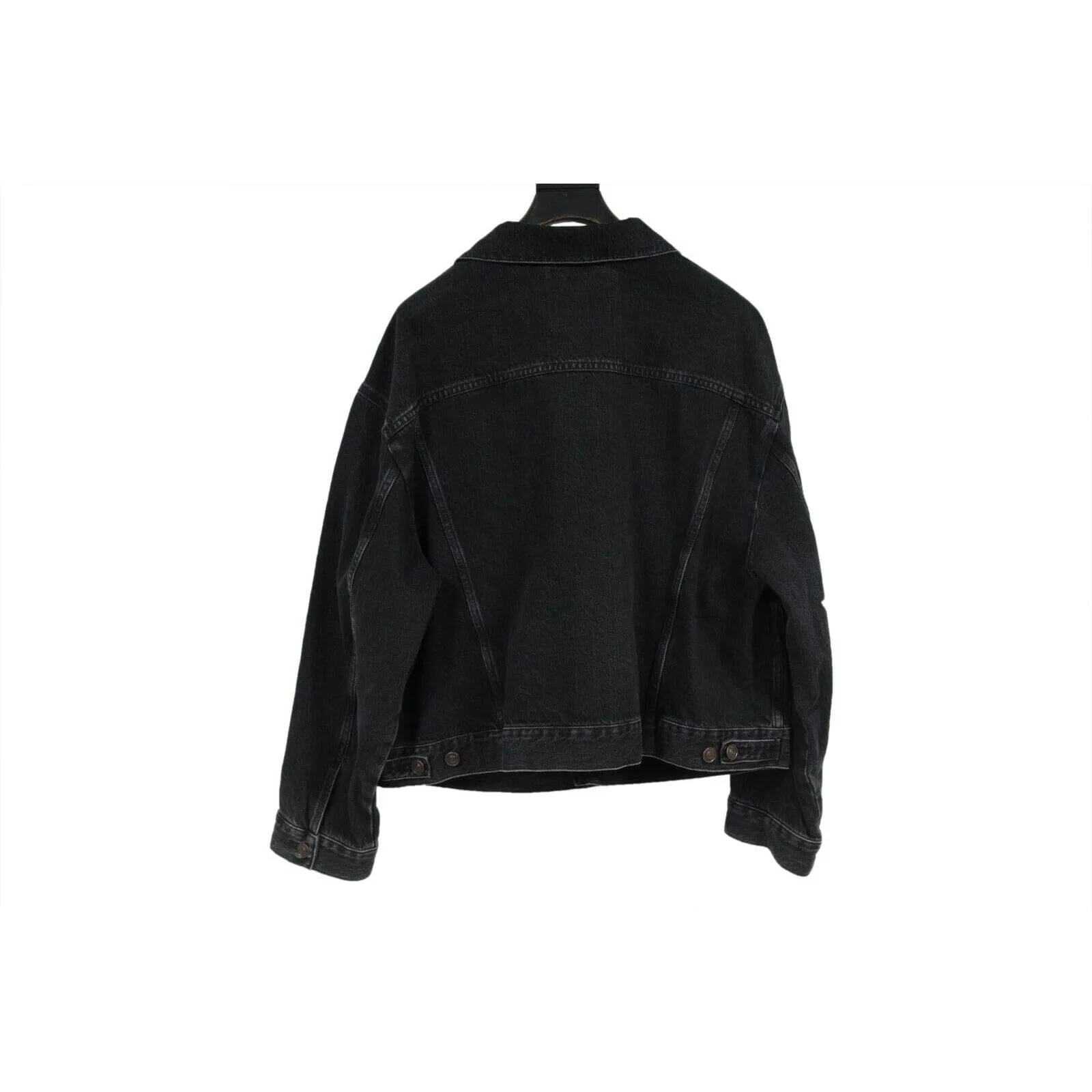 Swing Denim Jacket Vintage Black Cotton Oversized Coat