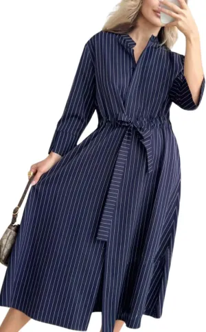 utcoco Women's 2025 Trendy Long Sleeve Cotton Maxi Shirt Dress Tie Waist Button Down Dress with Pockets
