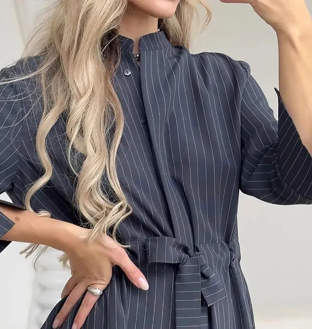 utcoco Women's 2025 Trendy Long Sleeve Cotton Maxi Shirt Dress Tie Waist Button Down Dress with Pockets