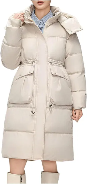 Winter Fashion Long Puffer Jackets Women Plus Size Quilted Jackets Windproof Thermal down Trench Coat with Hood