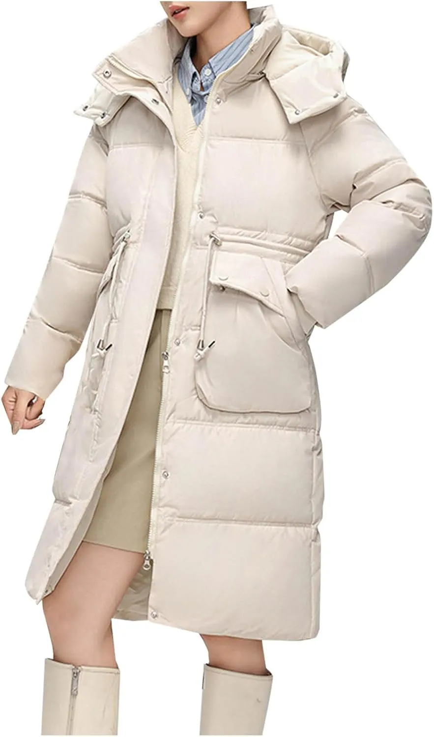 Winter Fashion Long Puffer Jackets Women Plus Size Quilted Jackets Windproof Thermal down Trench Coat with Hood