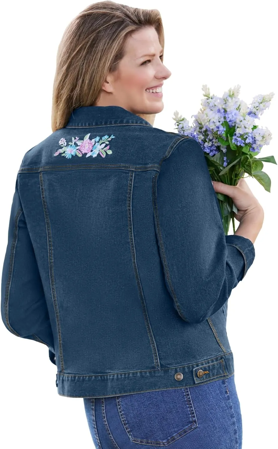 Woman Within Plus Size Stretch Denim Jacket Cropped Jean Jacket