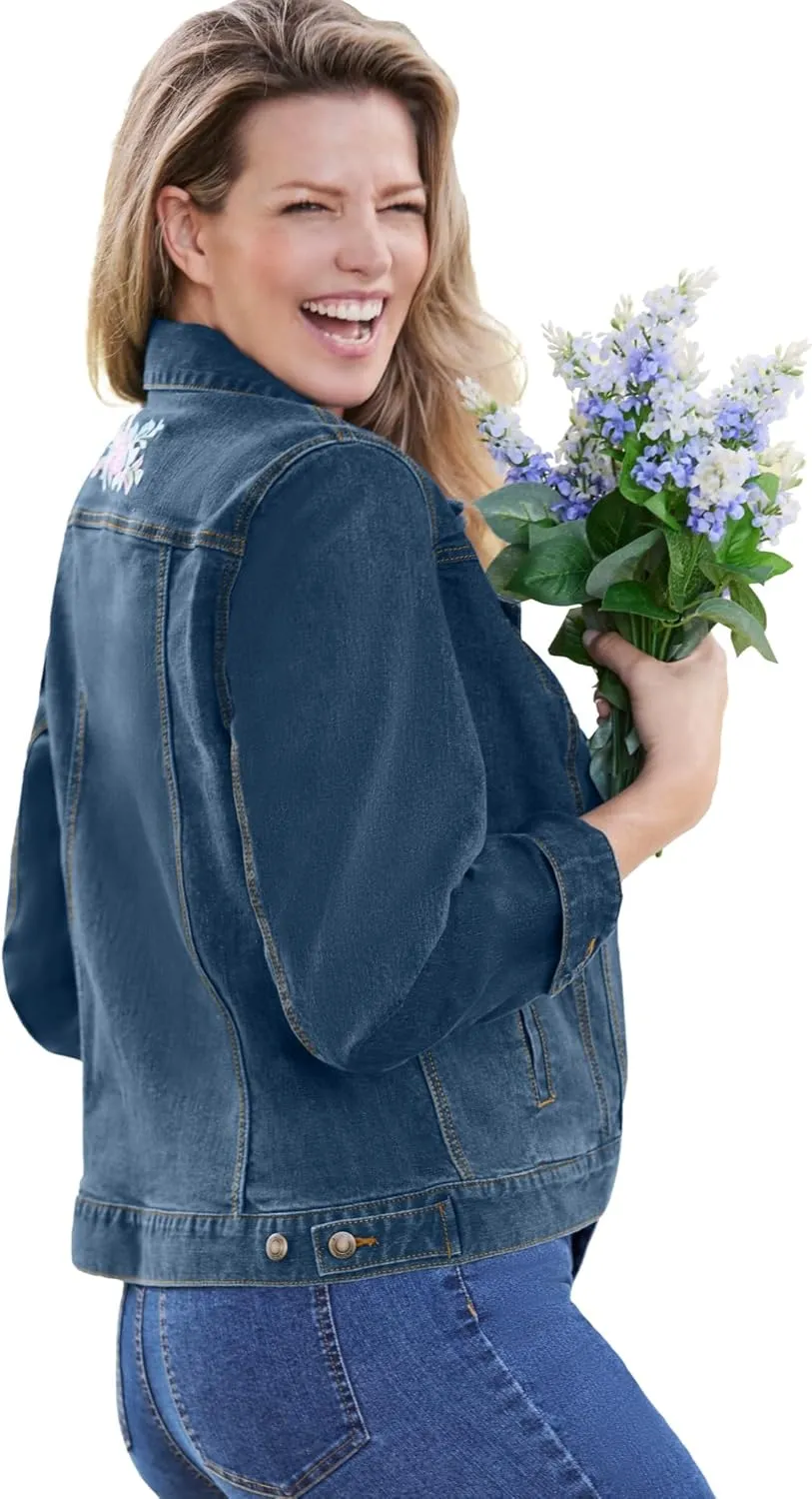 Woman Within Plus Size Stretch Denim Jacket Cropped Jean Jacket