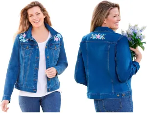 Woman Within Plus Size Stretch Denim Jacket Cropped Jean Jacket