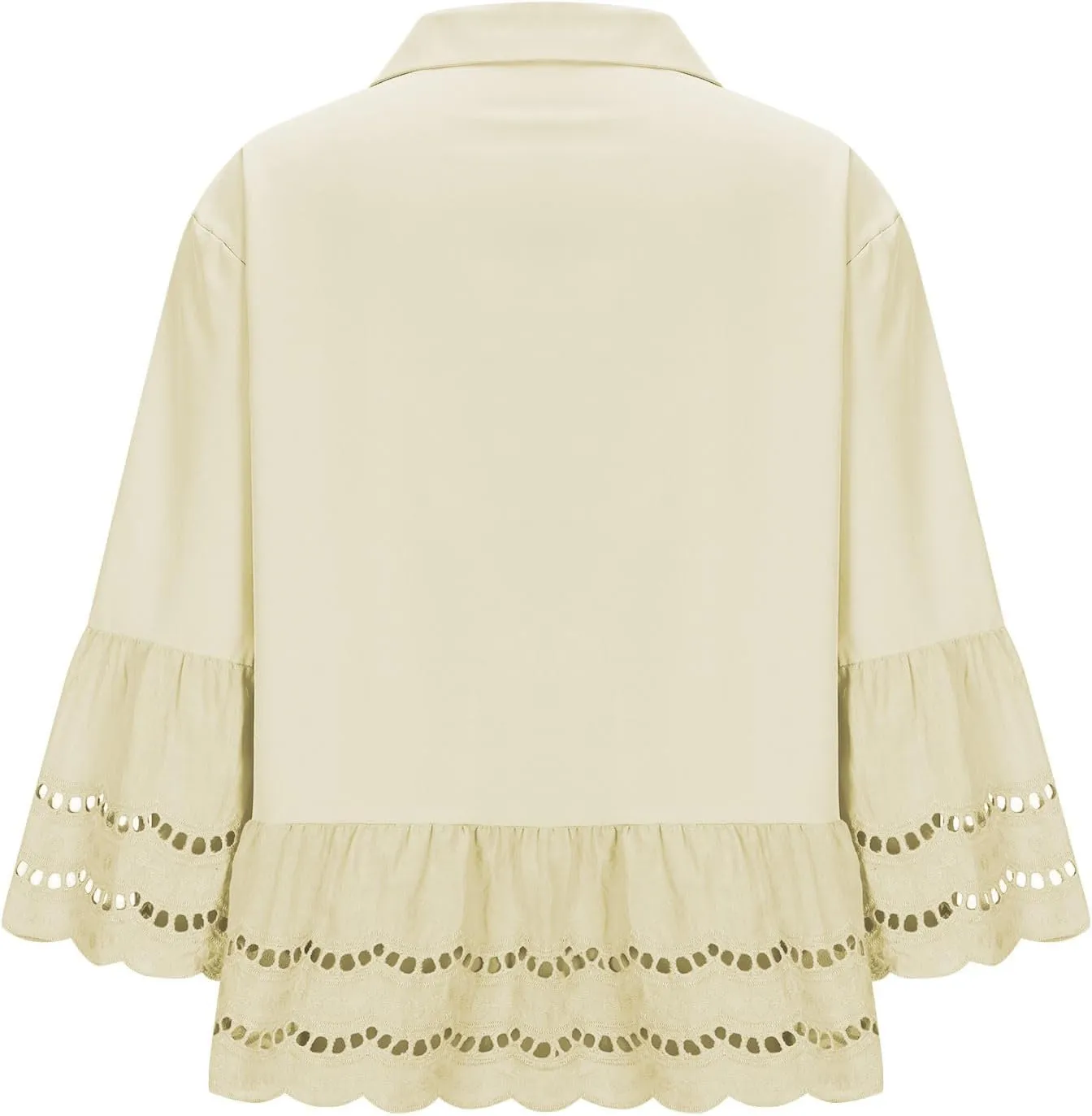 Womens Button Down Blouse 3/4 Bell Sleeve Lace Trim Shirt Casual Dressy Tops Fashion Business Work Outfits