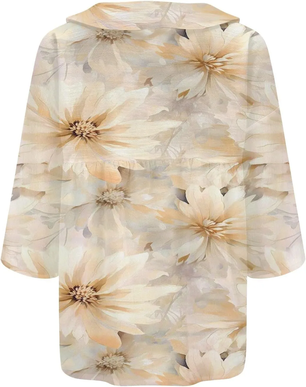 Womens Casual Button V Neck Women's Floral Butterfly Print Natural Autumn Fragrant Shirts Loose Work Tops