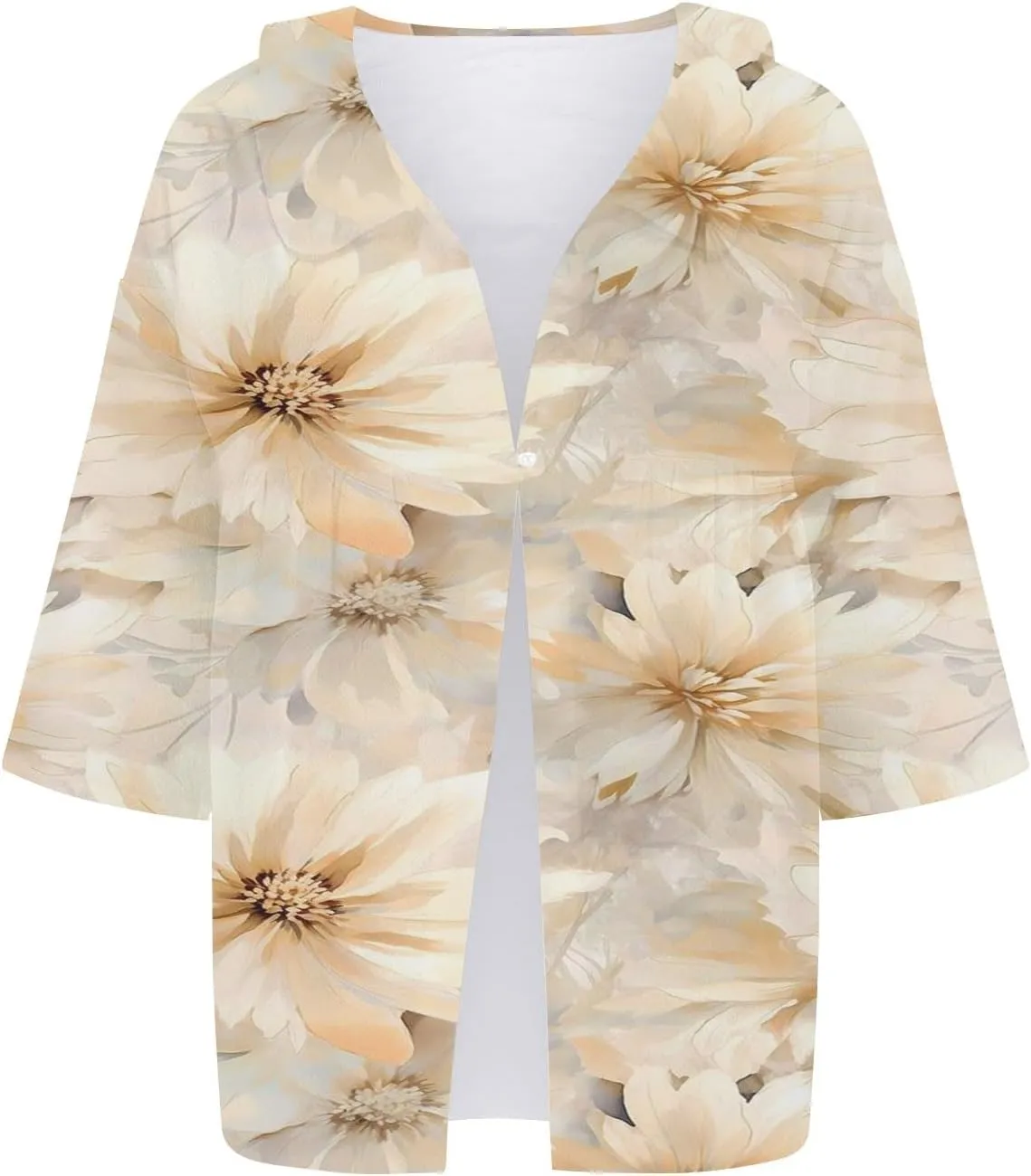 Womens Casual Button V Neck Women's Floral Butterfly Print Natural Autumn Fragrant Shirts Loose Work Tops