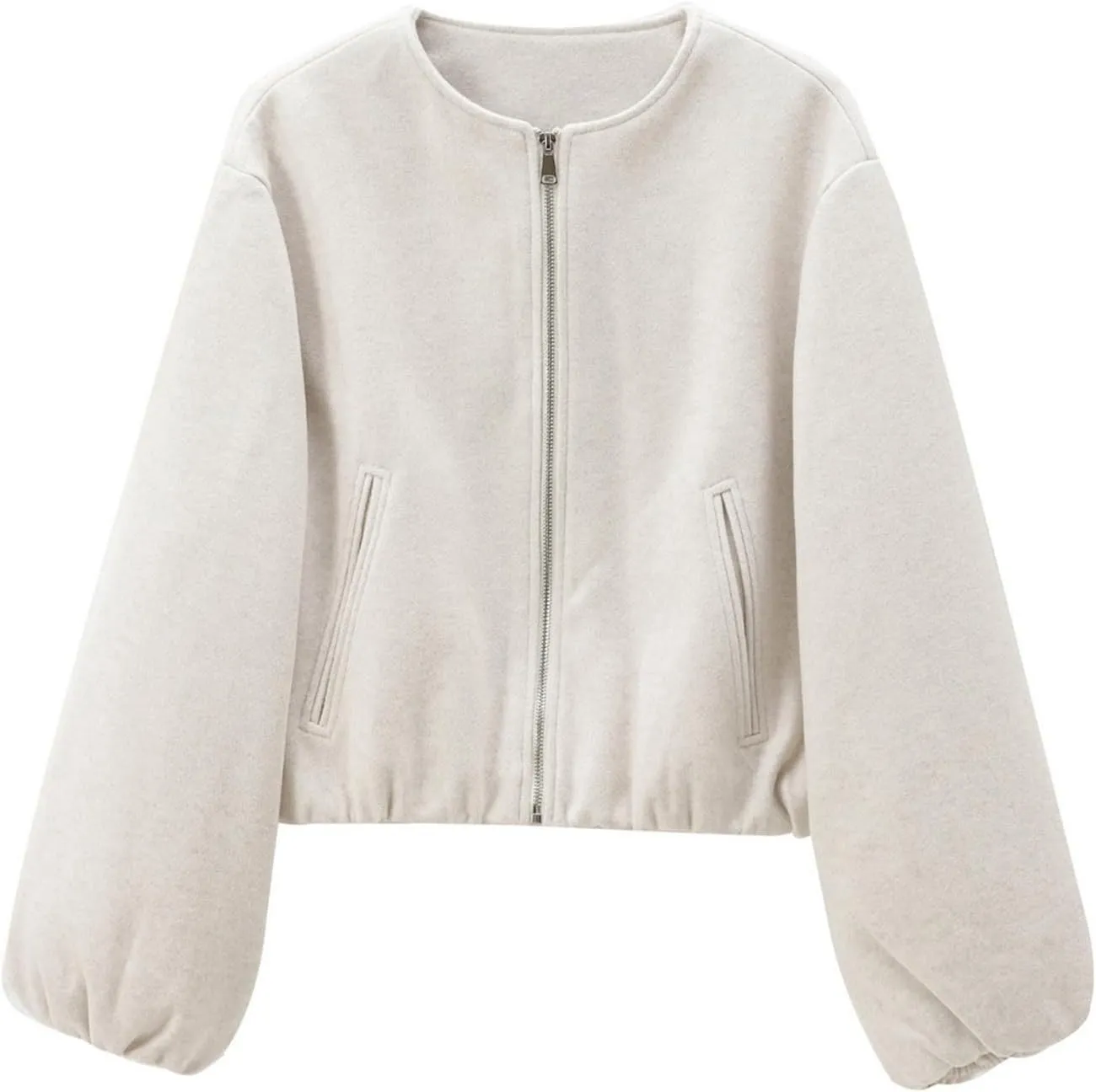 Womens Cropped Bomber Jacket Casual Zip Up Varsity Jackets Trendy Outwear Coats with Welt Pockets