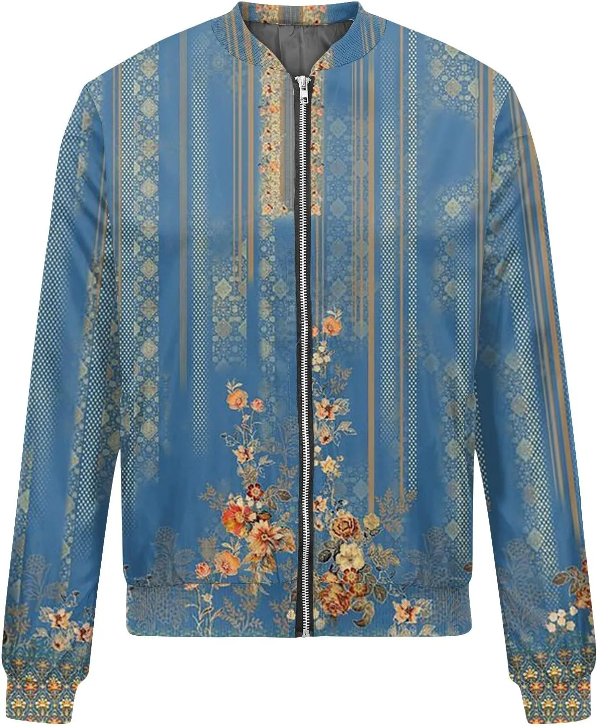 Women's Floral Print Bomber Jacket Cropped Jacket Long Sleeve Zipper Up Party Club Jacket Windbreaker Outerwear
