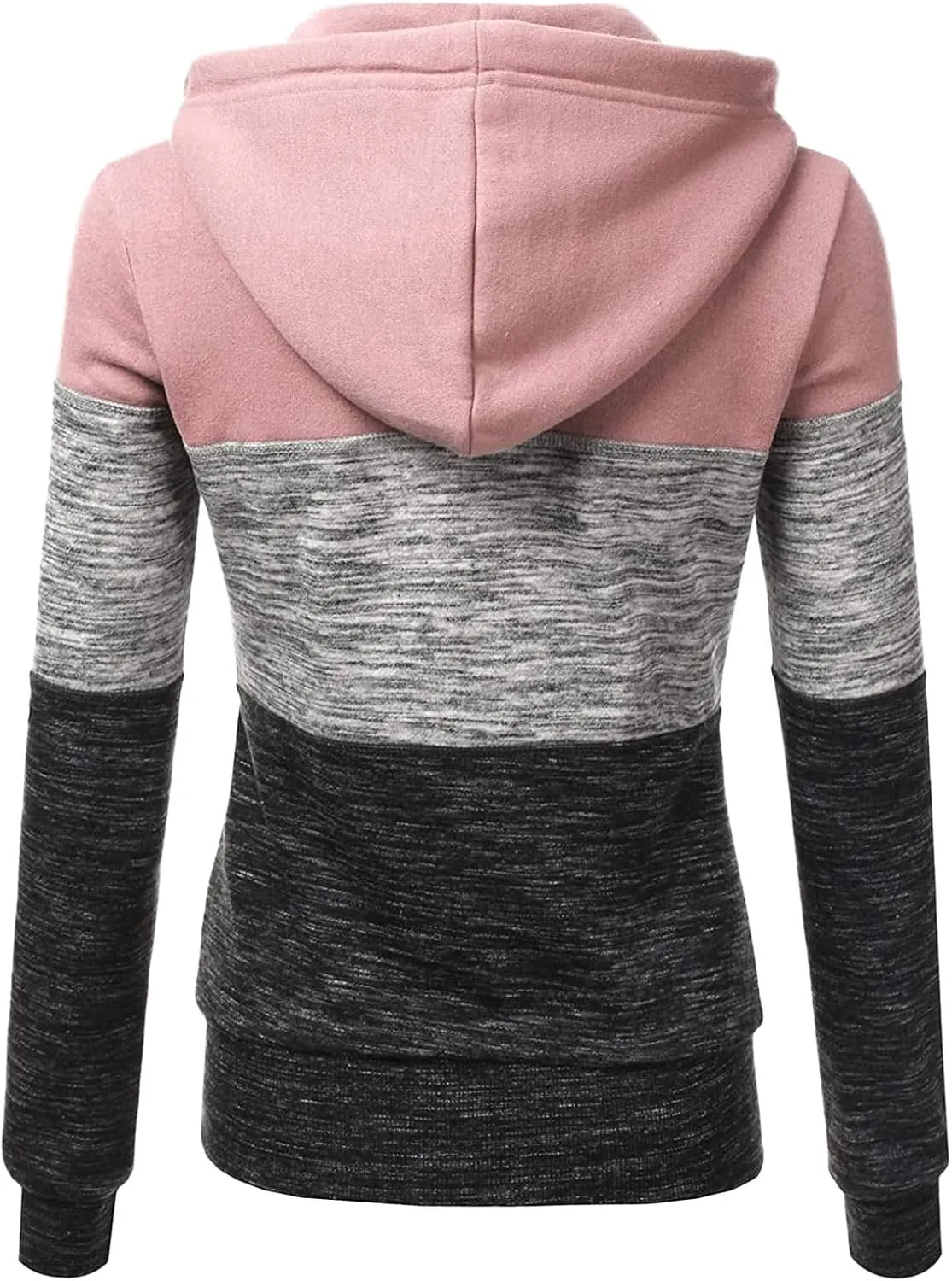 Women's Hoodie Colour Block Hooded Sweatshirt Zipper Long Sleeve Top with Pockets
