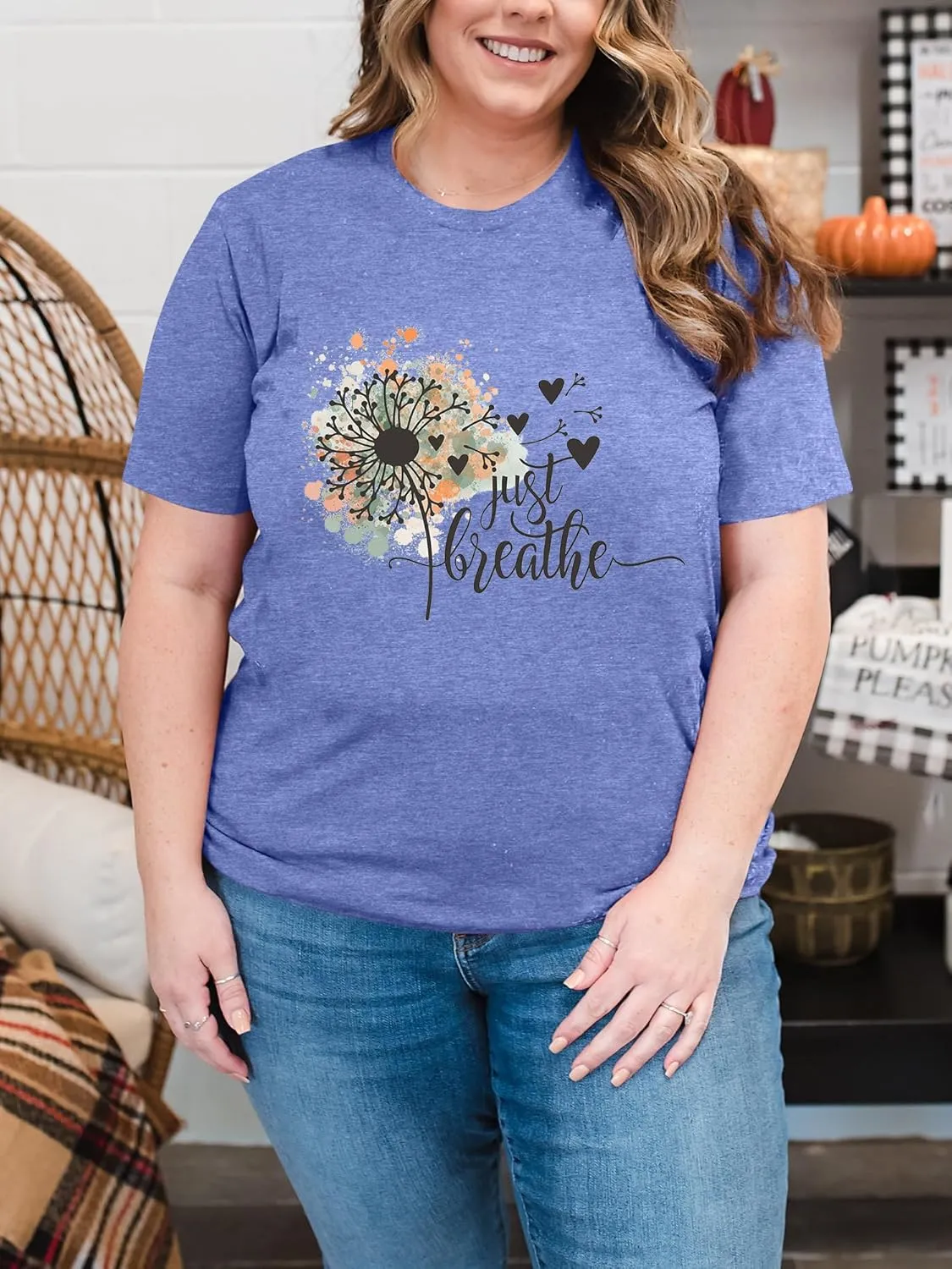 Womens Plus Size Dandelion Print Tshirt Cute Graphic Floral Tees Short Sleeve Summer Blessed Tee Tops