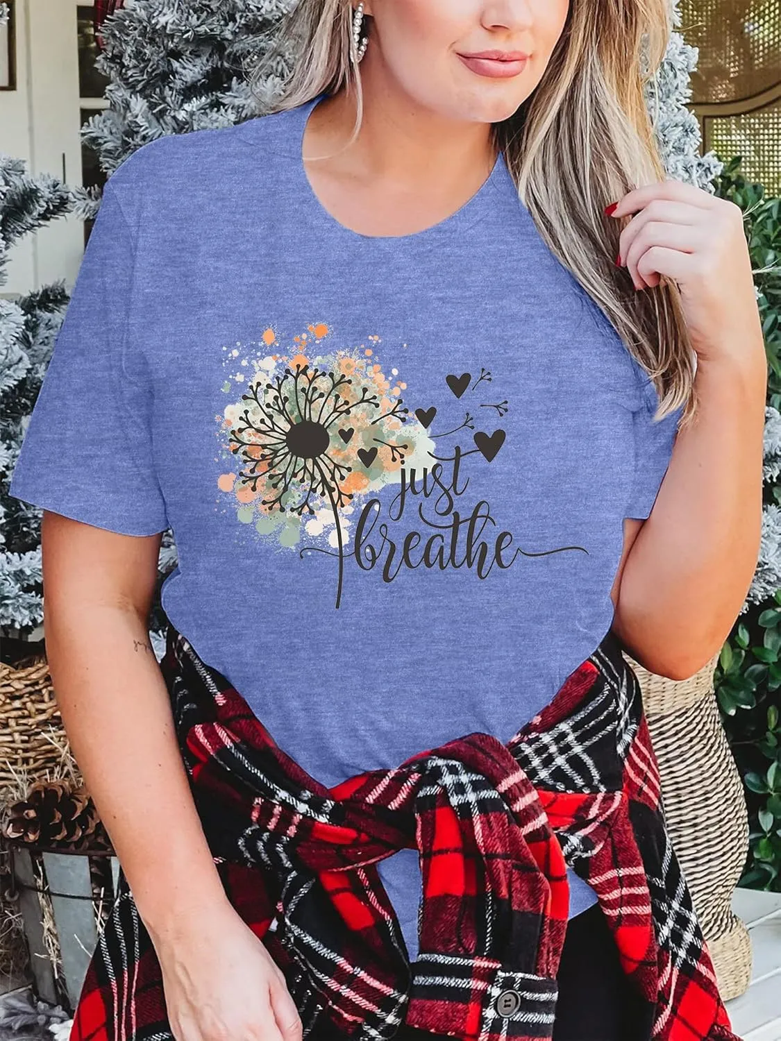 Womens Plus Size Dandelion Print Tshirt Cute Graphic Floral Tees Short Sleeve Summer Blessed Tee Tops