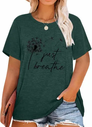 Womens Plus Size Dandelion Print Tshirt Cute Graphic Floral Tees Short Sleeve Summer Blessed Tee Tops