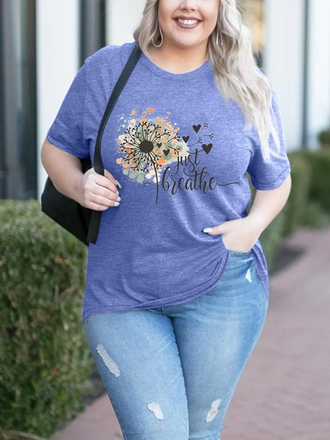 Womens Plus Size Dandelion Print Tshirt Cute Graphic Floral Tees Short Sleeve Summer Blessed Tee Tops