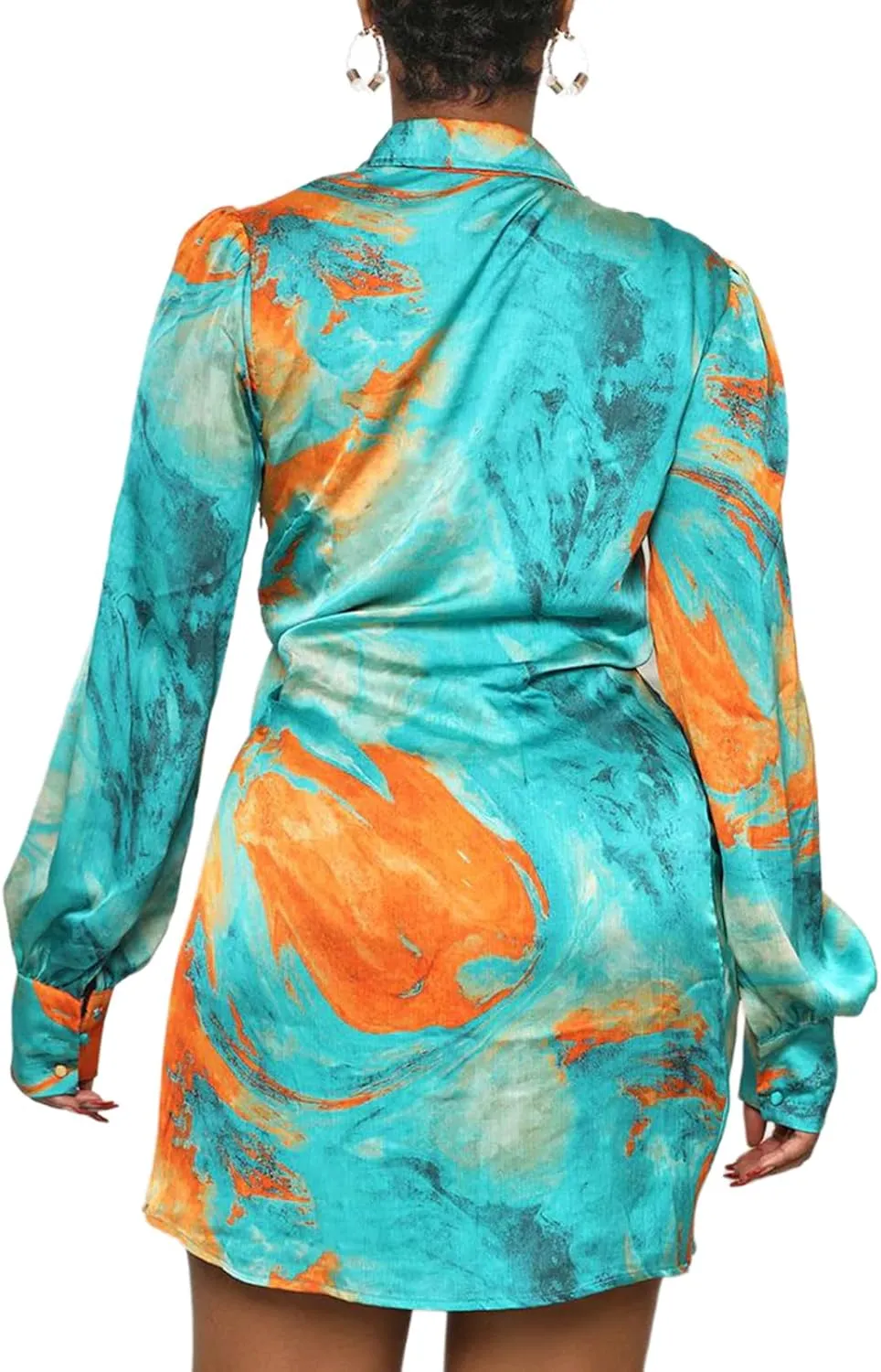 Women's Sexy Faux Wrap V Neck Collar Long Sleeve Mini Shirt Dress Casual Loose Blouses