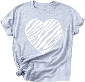 Women's Short Sleeve Tee Top Love Heart Shirt Funny Cute Graphic Tshirt Blouse 2023 Summer Spirng Tops Regular Fit