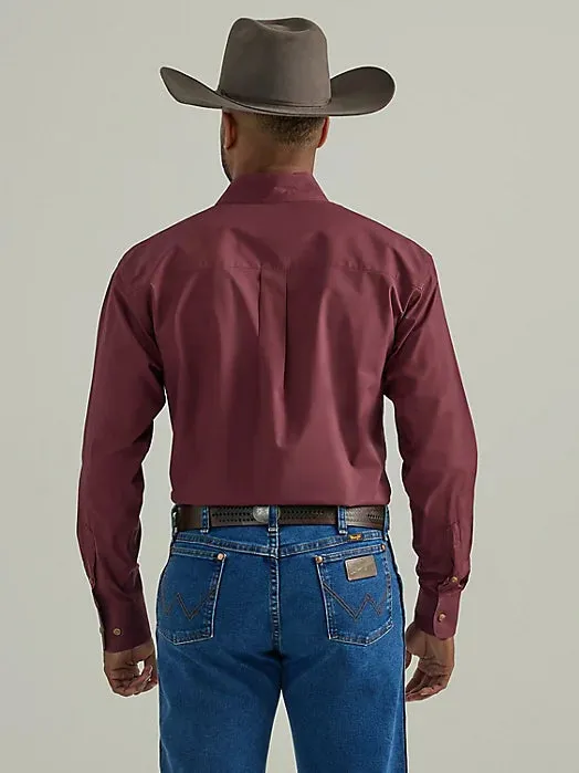 Wrangler Men's George Strait L/S One Pocket Button Down Solid Shirt in Violet Wine
