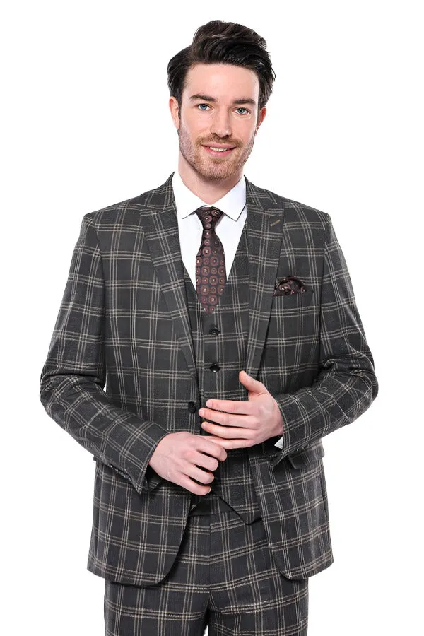 WSS Checked Slim-Fit Black Men Blazer  - Singen
