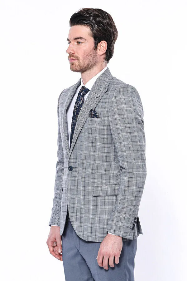 WSS Checked Slim-Fit Grey Men's Blazer  - Singen