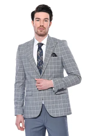 WSS Checked Slim-Fit Grey Men's Blazer  - Singen