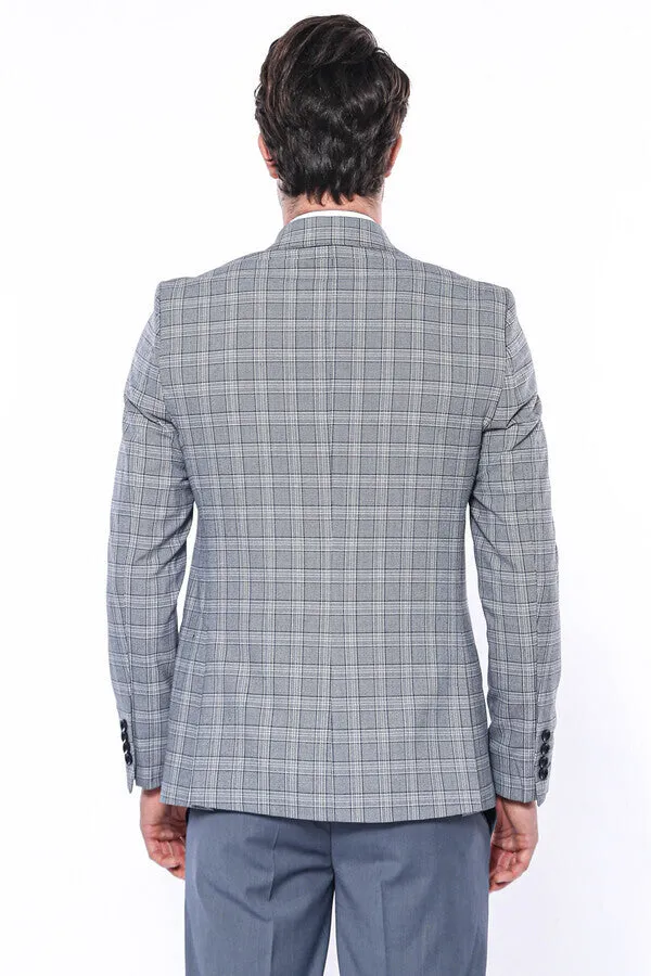 WSS Checked Slim-Fit Grey Men's Blazer  - Singen
