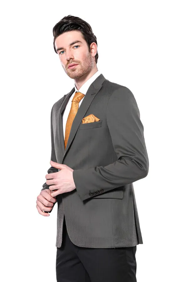 WSS Patterned Slim-Fit Brown Men Blazer  - Singen