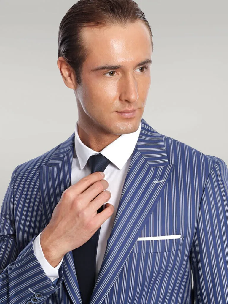WSS Striped Blue Slim-Fit Blazer  - Singen