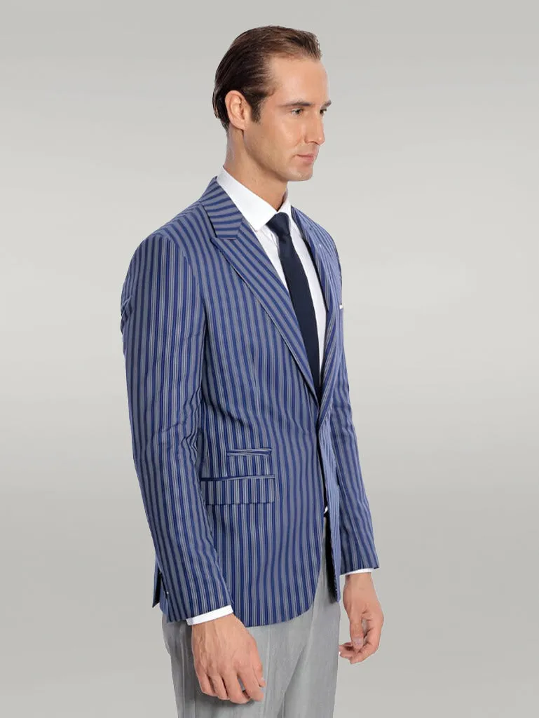 WSS Striped Blue Slim-Fit Blazer  - Singen