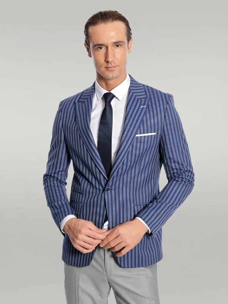 WSS Striped Blue Slim-Fit Blazer  - Singen