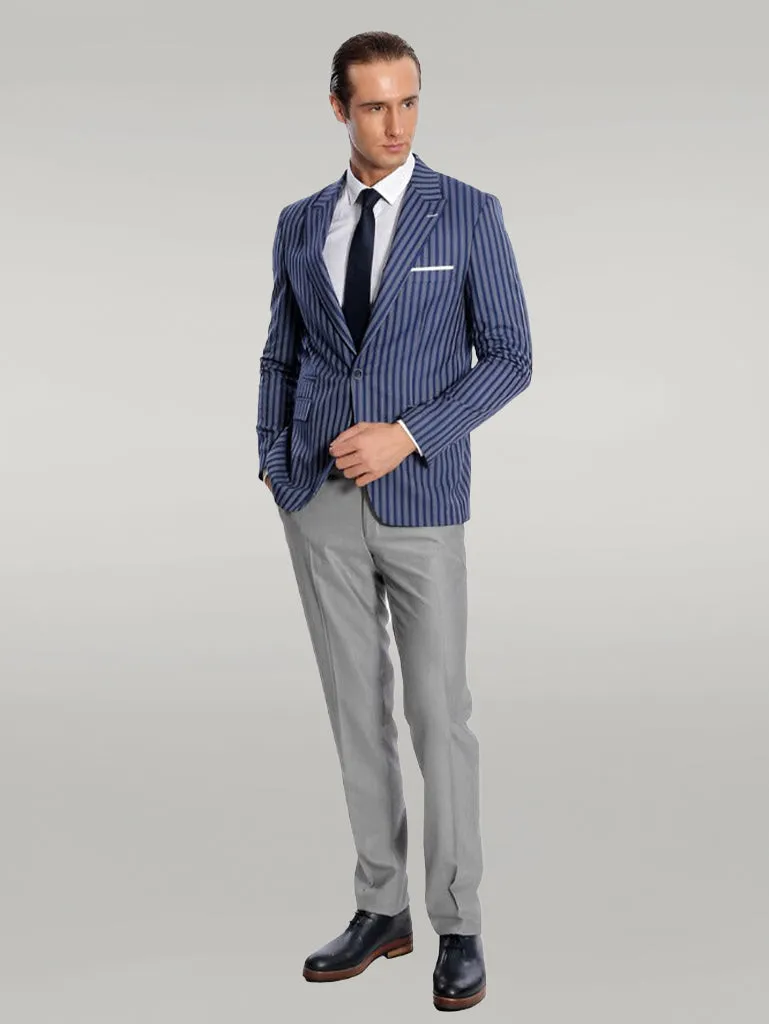 WSS Striped Blue Slim-Fit Blazer  - Singen