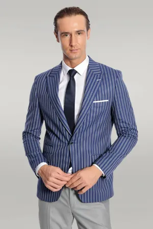 WSS Striped Blue Slim-Fit Blazer  - Singen