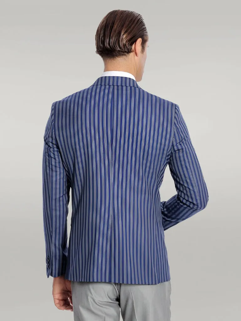 WSS Striped Blue Slim-Fit Blazer  - Singen