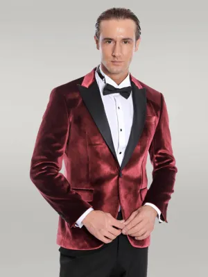 WSS Velvet Slim Fit Burgundy Men Prom Blazer  - Singen