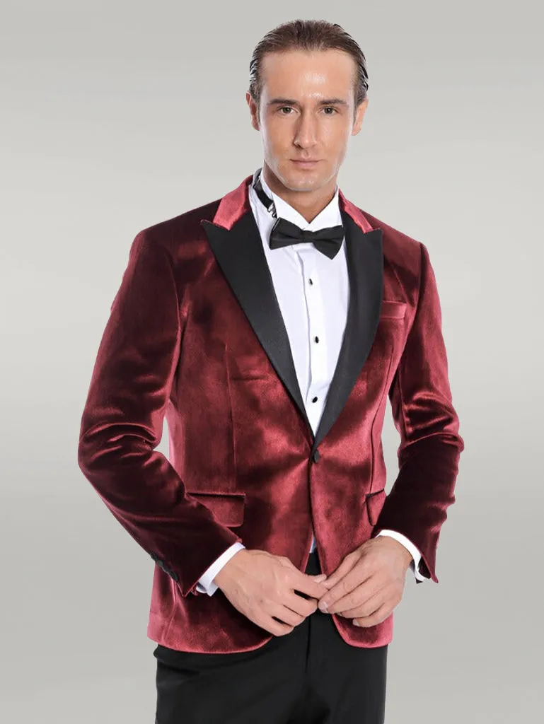 WSS Velvet Slim Fit Burgundy Men Prom Blazer  - Singen